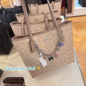 NWT Bundle Coach Medium City Tote Bag CDX82 TAUPE & CZ633 Silver Motif Chain Set